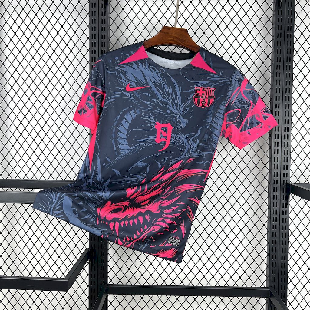 Men’s Barcelona 2025/26 Black-Red Dragon Edition Jersey