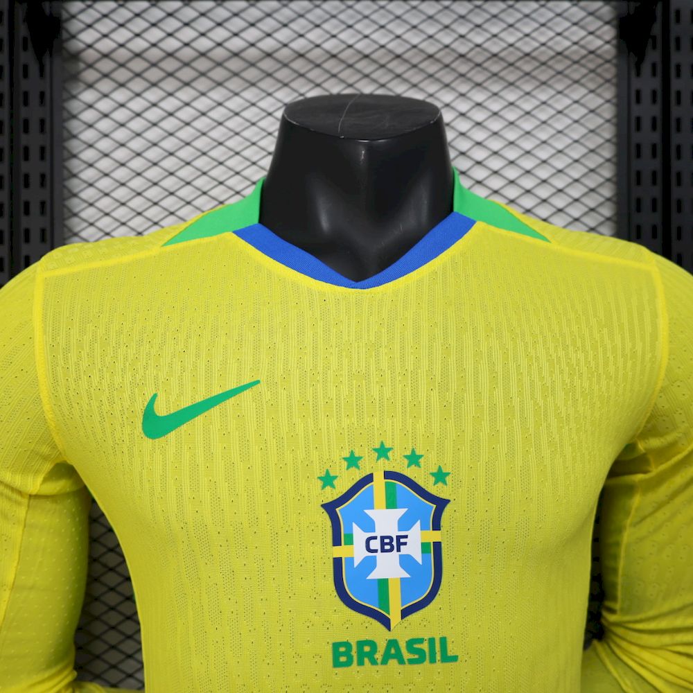 Men's Brazil 2025/26 Player Home Long Sleeve Jersey
