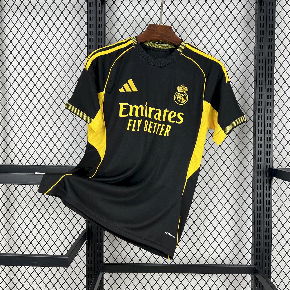 Men's Real Madrid 2025/26 Fan Black and yellow special edition Jersey