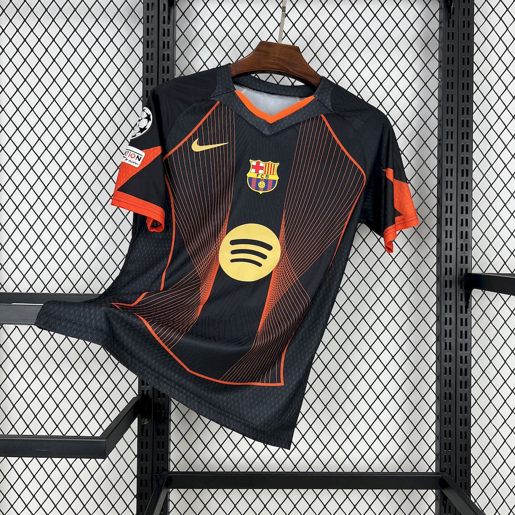 Men’s Barcelona 2025/26 black orange special edition Jersey (With Champions League)