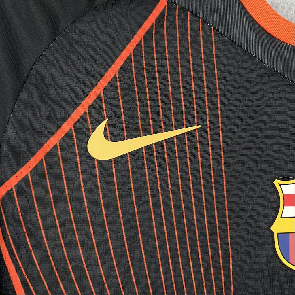 Men’s Barcelona 2025/26 black orange special edition Jersey (With Champions League)