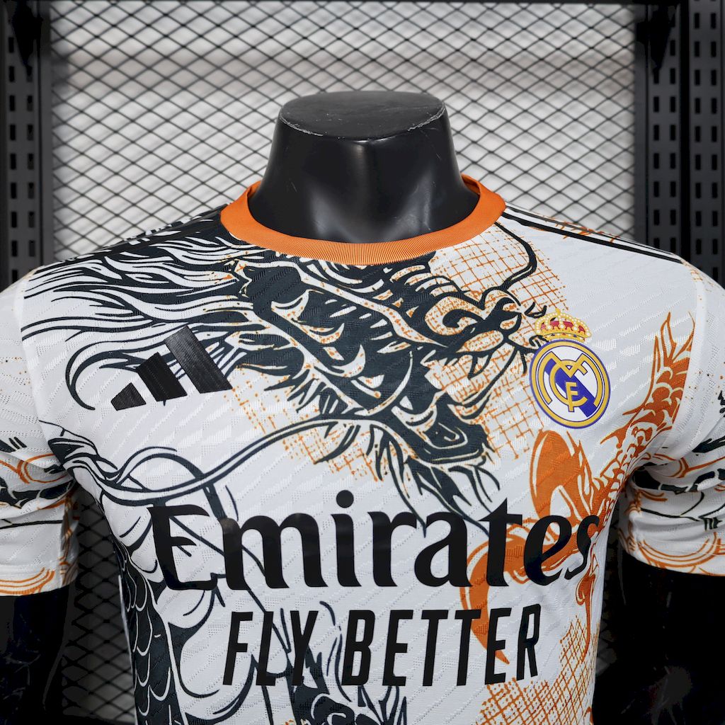 Men's Real Madrid 2025/26 Player Black and white dragon version Jersey