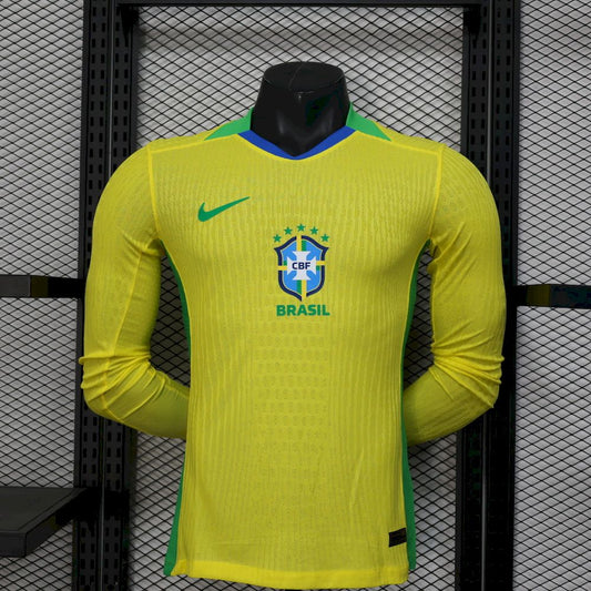 Men's Brazil 2025/26 Player Home Long Sleeve Jersey