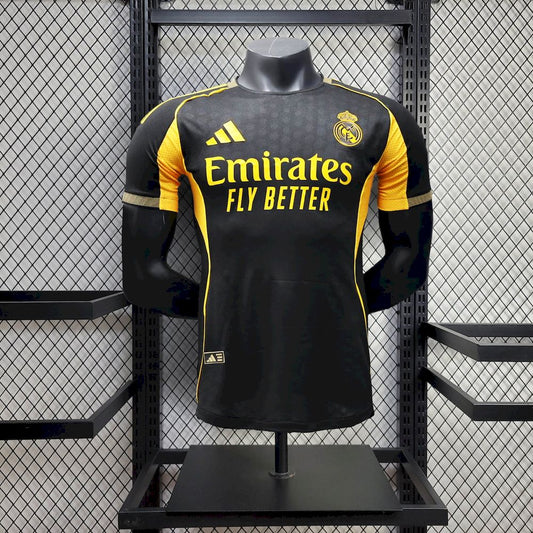Men's Real Madrid 2025/26 Player Black and Yellow Special Jersey