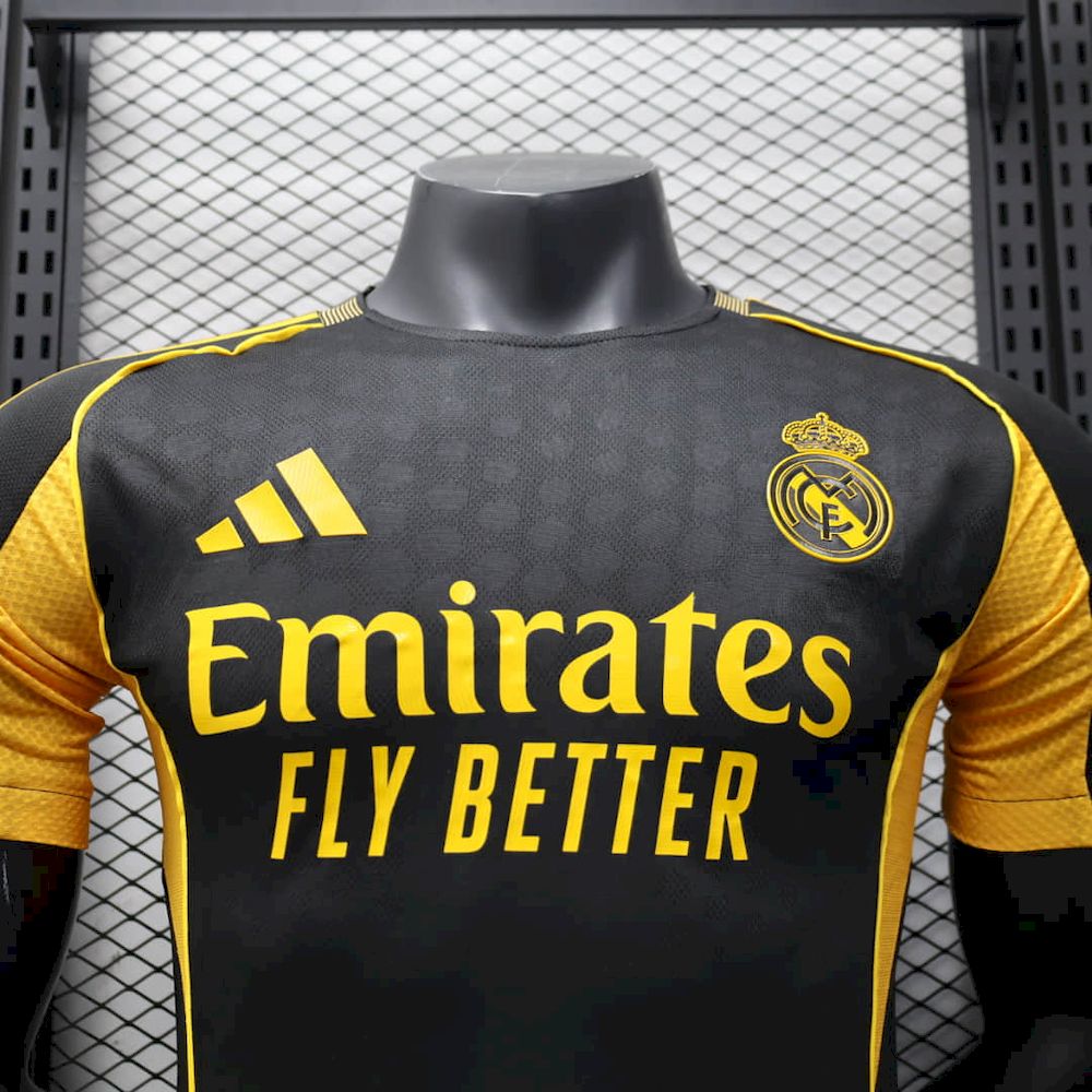 Men's Real Madrid 2025/26 Player Black and Yellow Special Jersey