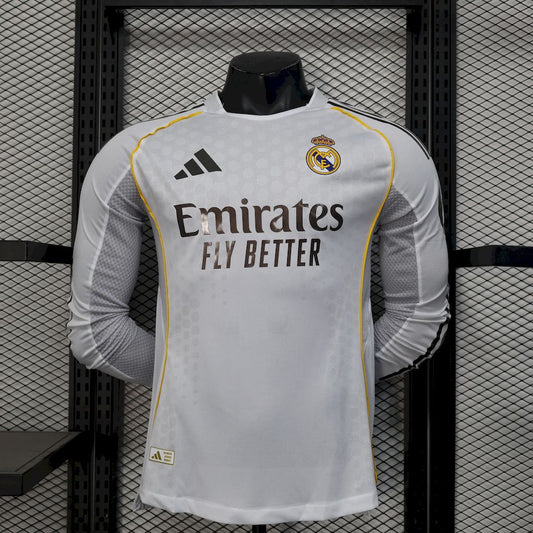 Men’s Real Madrid 2025/26 Player Home Long Sleeves Jersey