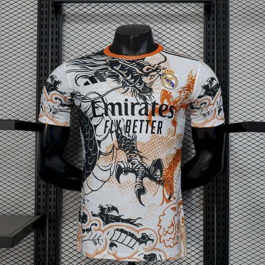 Men's Real Madrid 2025/26 Player Black and white dragon version Jersey