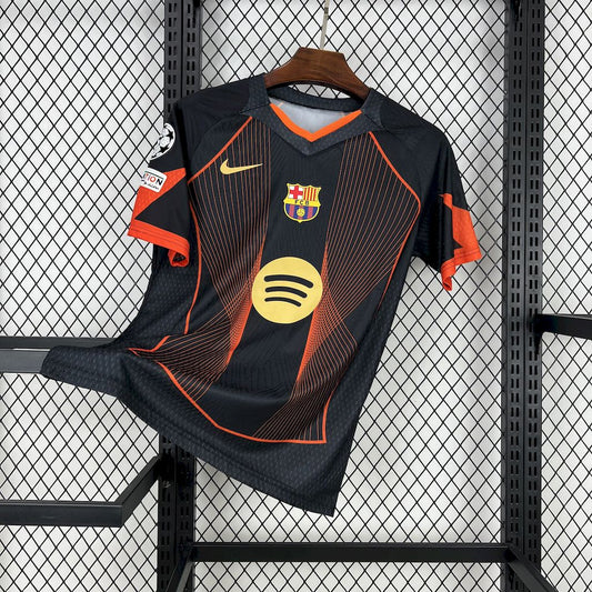Men’s Barcelona 2025/26 black orange special edition Jersey (With Champions League)
