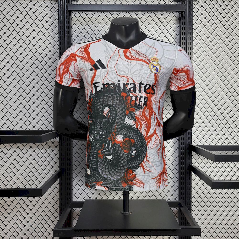 Men’s Real Madrid 2025/26 Player White Black Dragon special edition Jersey