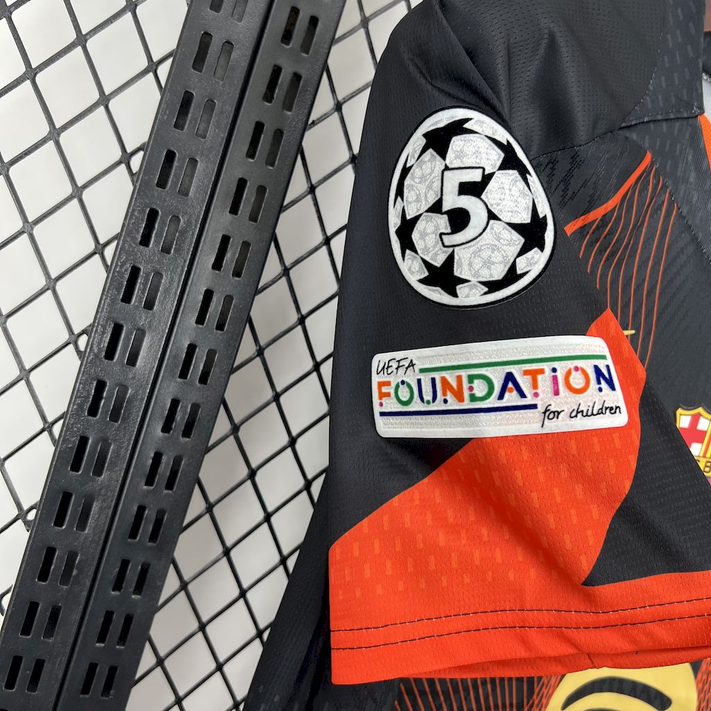 Men’s Barcelona 2025/26 black orange special edition Jersey (With Champions League)