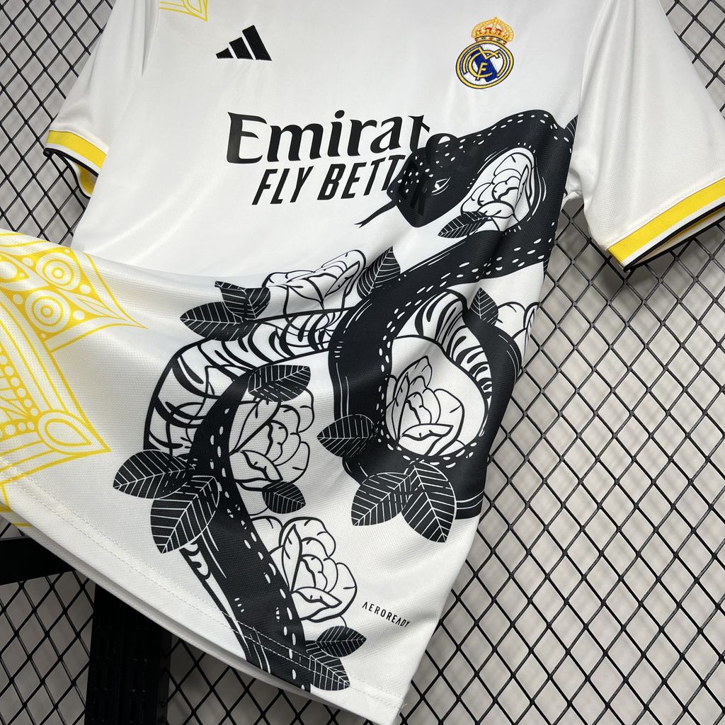 Men's Real Madrid 2024/25 White and Black Mamba special edition Jersey