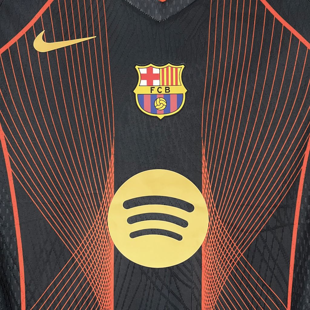 Men’s Barcelona 2025/26 black orange special edition Jersey (With Champions League)