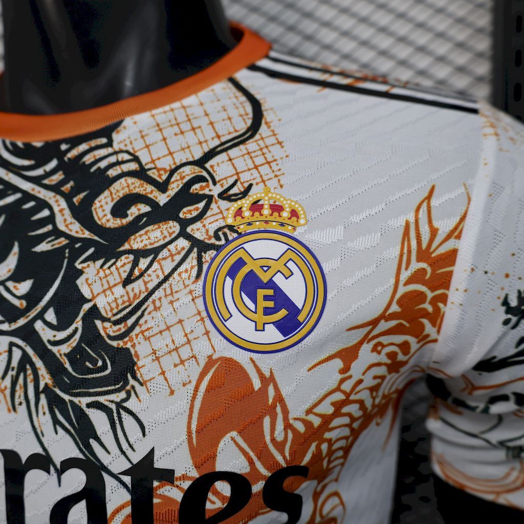 Men's Real Madrid 2025/26 Player Black and white dragon version Jersey