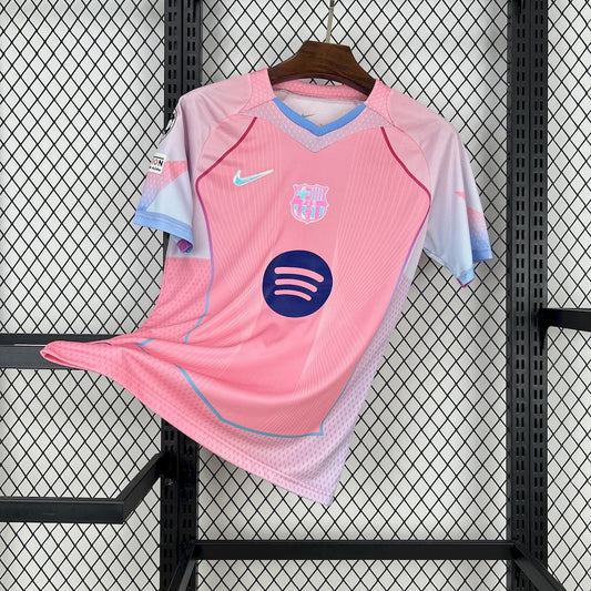 Men’s Barcelona 2025/26 Fan pink special edition Jersey (With Champions League)