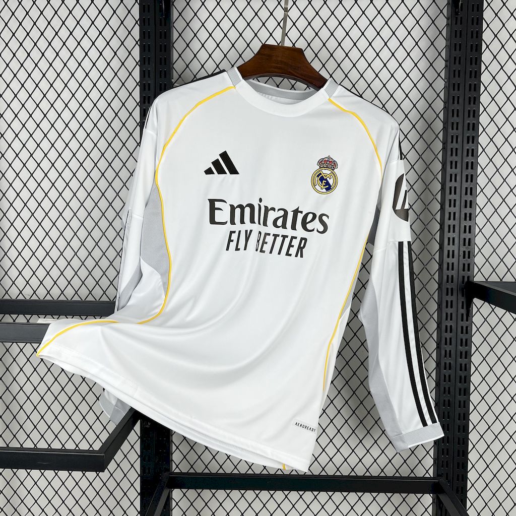 Men’s Real Madrid 2025/26 Fan Home Long Sleeves Jersey