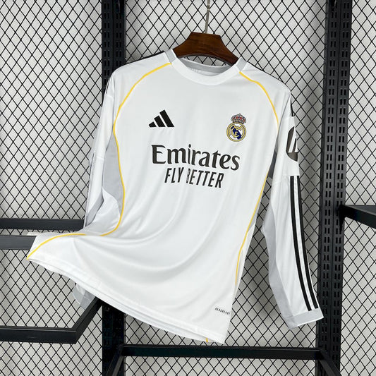 Men’s Real Madrid 2025/26 Fan Home Long Sleeves Jersey