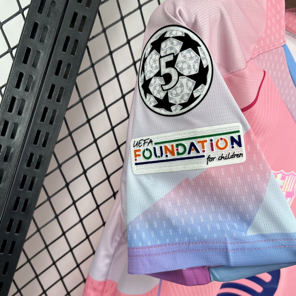 Men’s Barcelona 2025/26 Fan pink special edition Jersey (With Champions League)