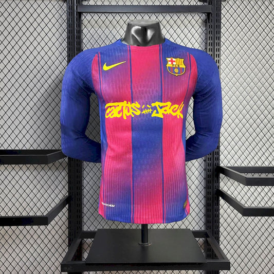 Men’s Barcelona 2025/26 Travis Scott Edition Player Home Long Sleeves Jersey
