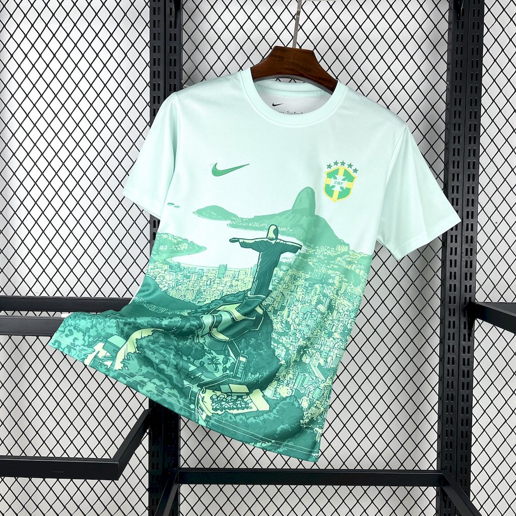 Men's Brazil 2025/26 Green and white Jersey