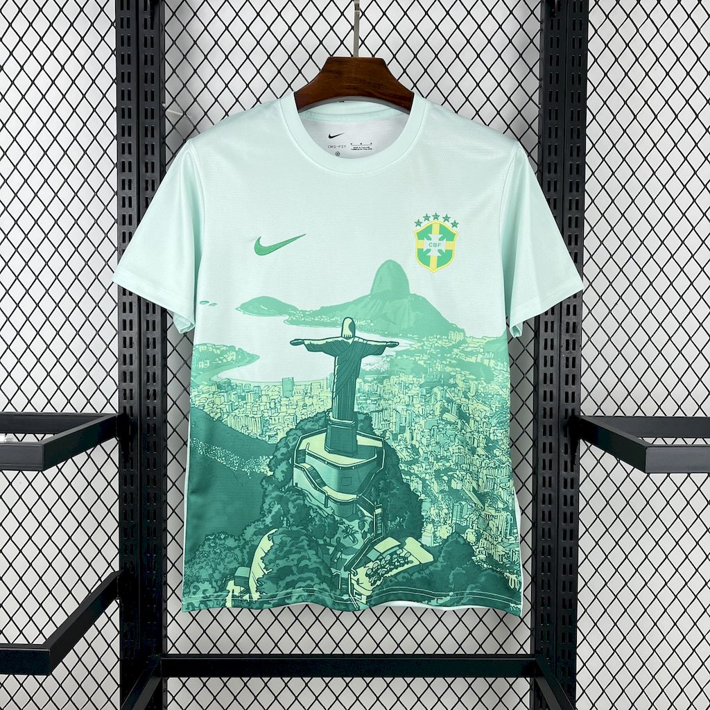 Men's Brazil 2025/26 Green and white Jersey