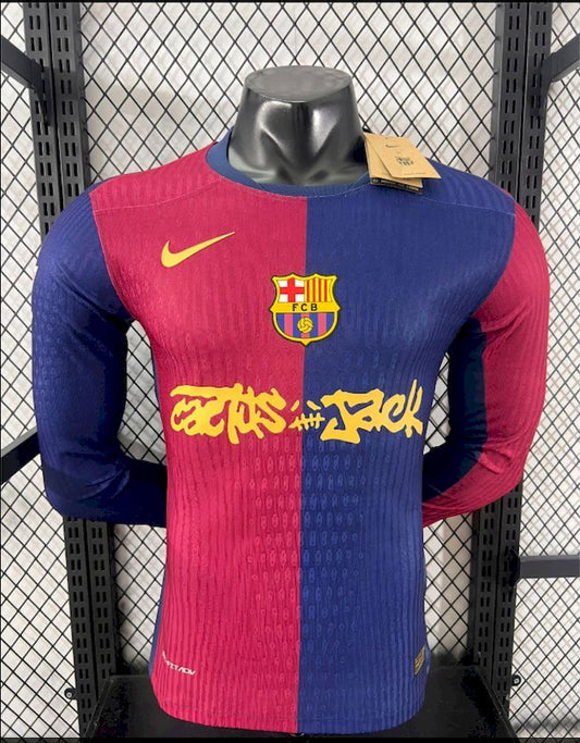 Men’s Barcelona 2024/25 Player Travis Scott Edition Home Long Sleeves Jersey