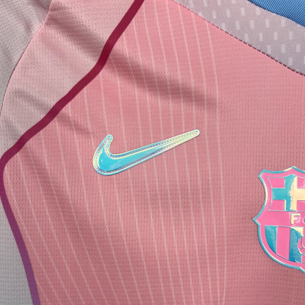 Men’s Barcelona 2025/26 Fan pink special edition Jersey (With Champions League)
