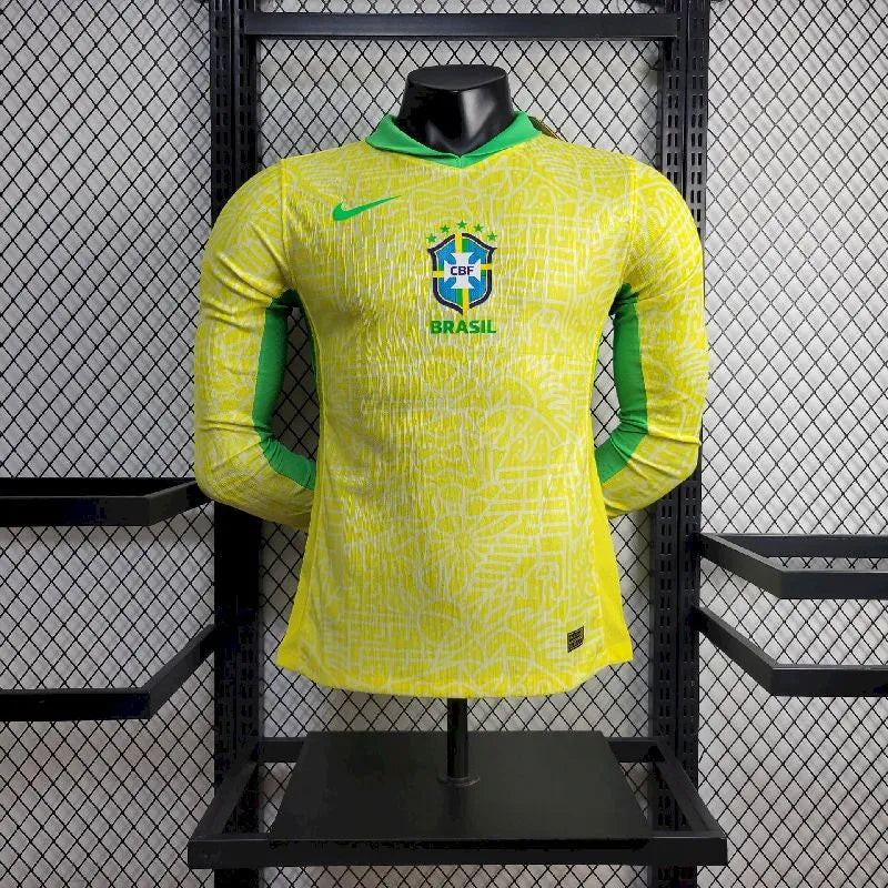 Men's Brazil 2024/25 Player Home Long Sleeve Jersey