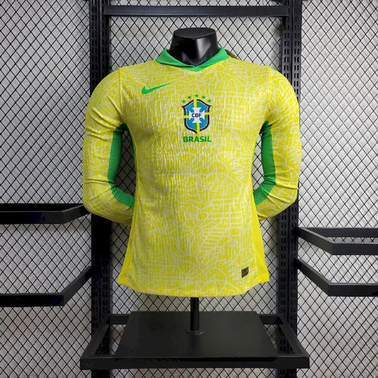Men's Brazil 2024/25 Player Home Long Sleeve Jersey