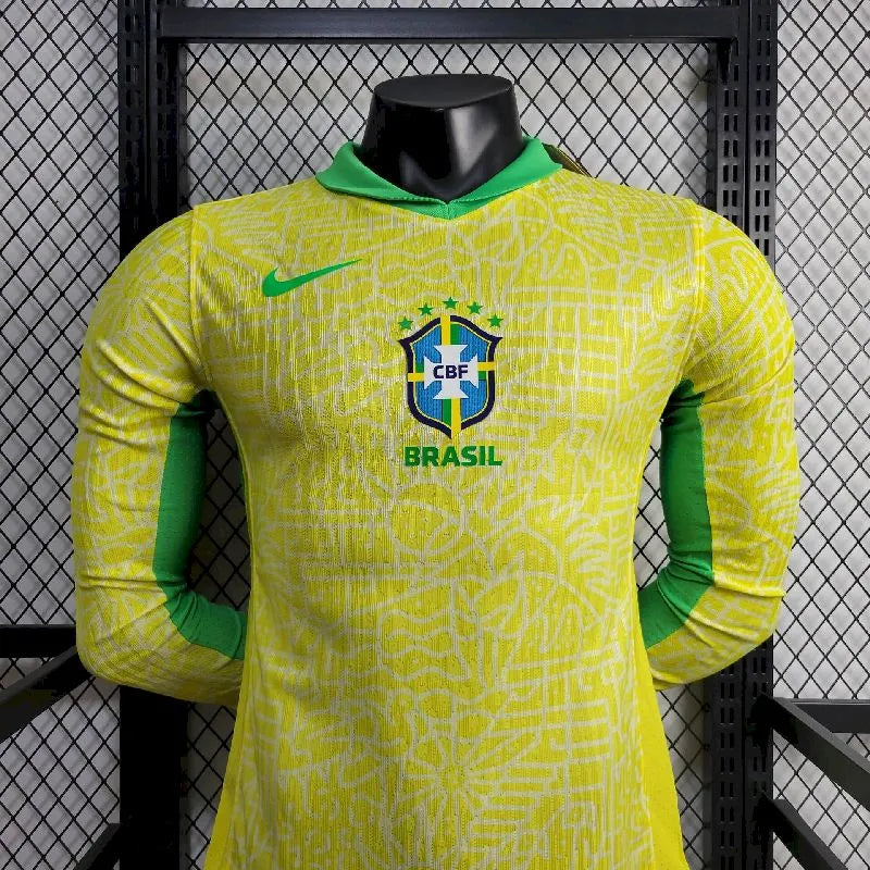 Men's Brazil 2024/25 Player Home Long Sleeve Jersey