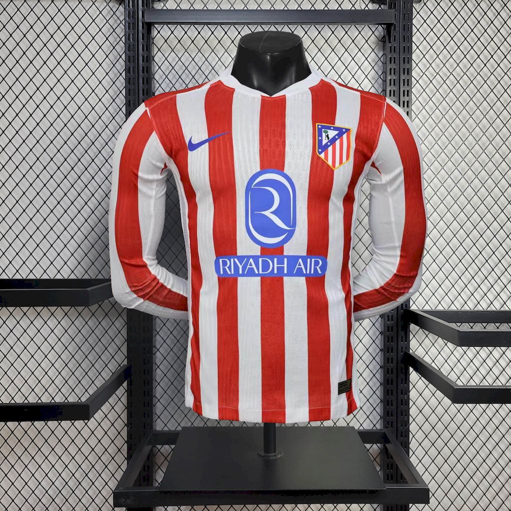 Men’s Atletico Madrid 2025/26 Player Home Long Sleeves Jersey